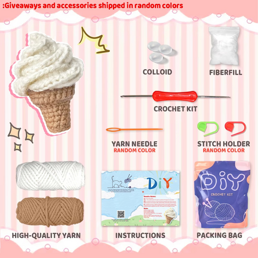 AMIGURUMI Häkelset „Eis“ – Komplett-Starterkit mit Garn, Häkelnadel, Anleitung & Zubehör